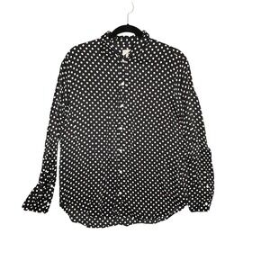 Everlane Womens Sz 12 Black White Polka Dot Long Sleeve Button Up Shirt Office‎